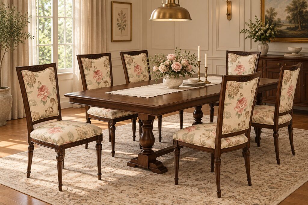 Sillas de comedor tapizadas con estampado floral