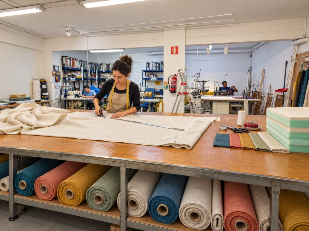 Mesa de corte y diseño en nuestro taller de Basauri